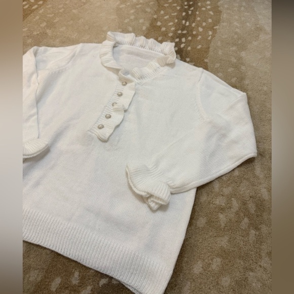 White ruffle sleeve diamond pearl button up sweater BNWOT women’s size XL - Picture 3 of 6